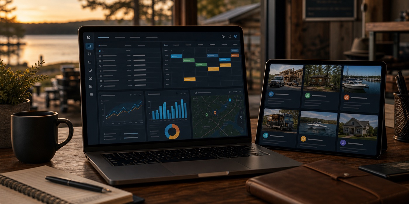 A working website and business system shown across desktop and mobile screens